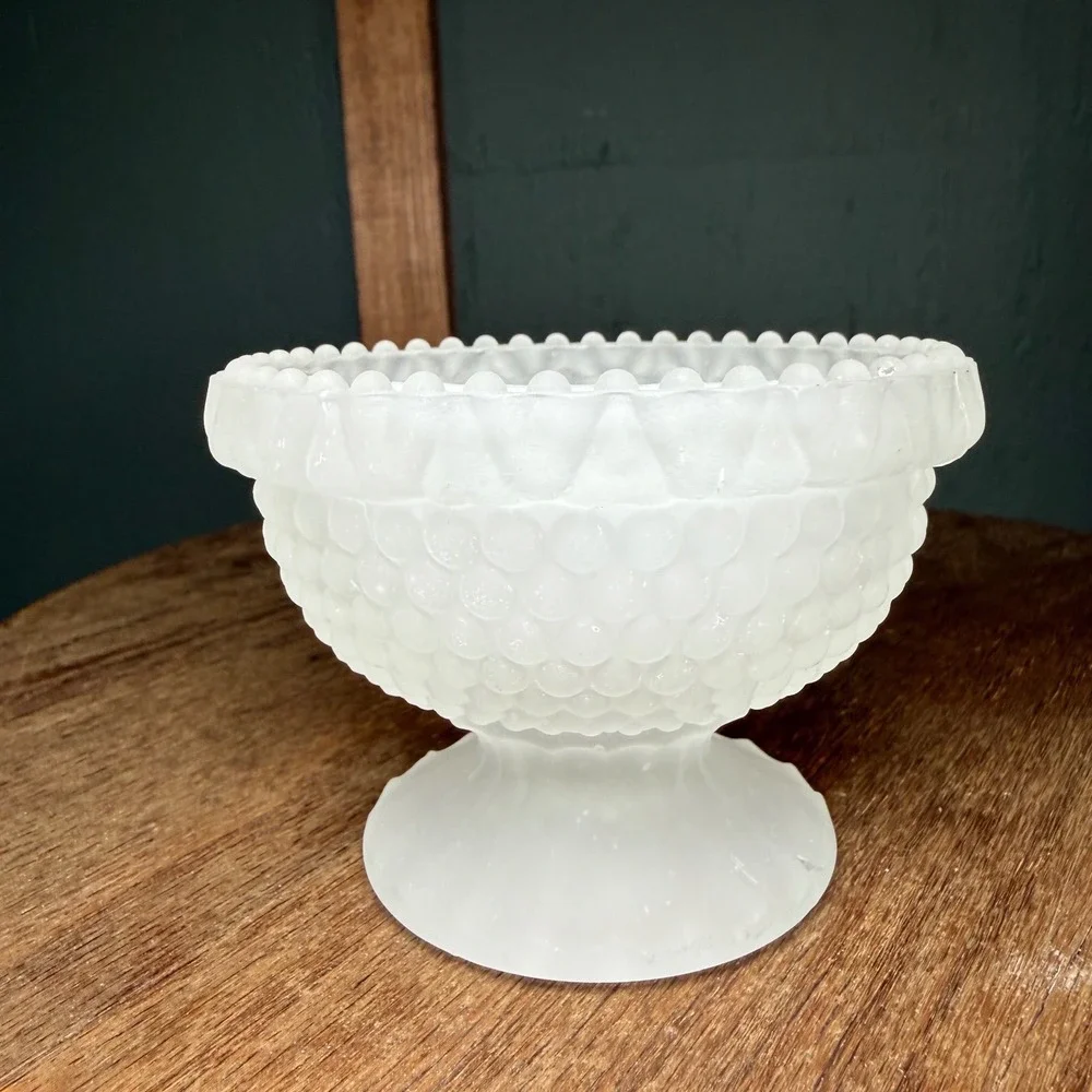 Vintage Fairy Light Lamp Clear Satin Frosted Glass Thousand Eye Hobnail Base